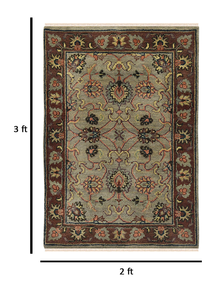 Luxor Classic Pattern Hand Knotted  Rectangle Anti-Skid Designer Carpet, Prayer Rug For Office Cabins, Small Living Spaces - 2'X3'