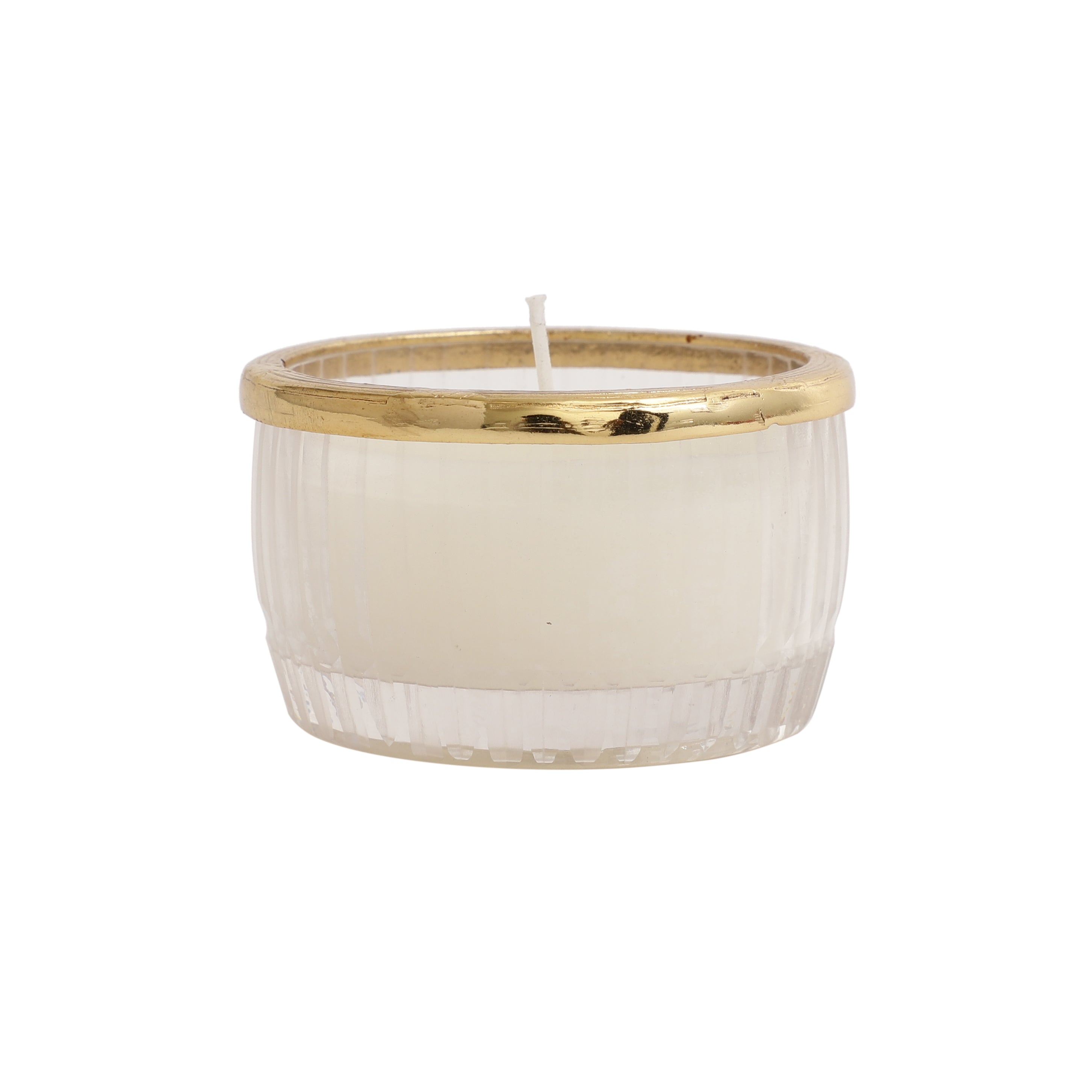 snowy whisper white scented candle glass jar with Golden Ring M.M.I. OVERSEAS