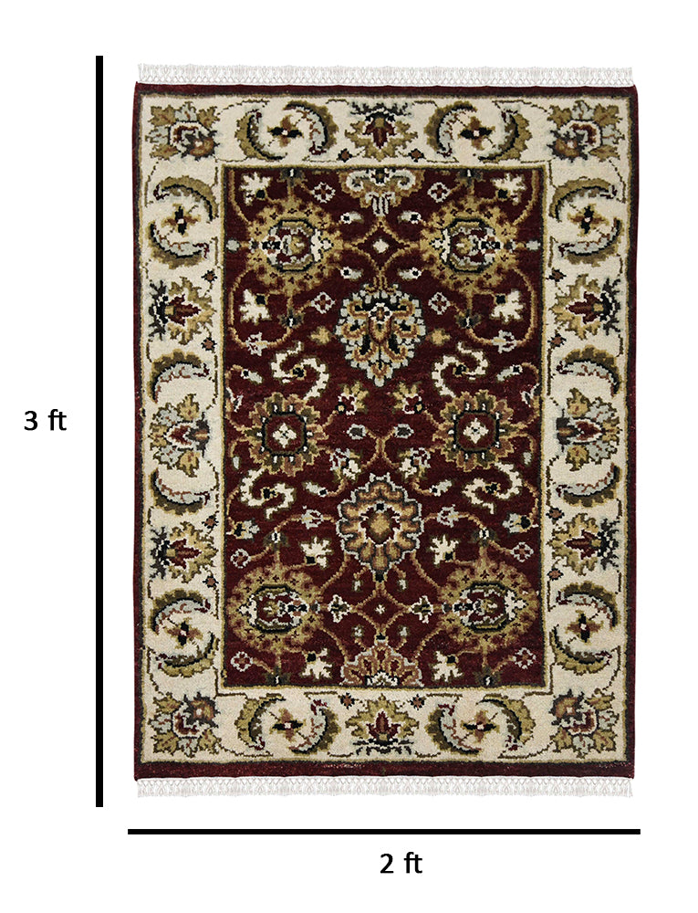 Luxor Classic Pattern Hand Knotted  Rectangle Anti-Skid Designer Carpet, Prayer Rug For Office Cabins, Small Living Spaces - 2'X3'