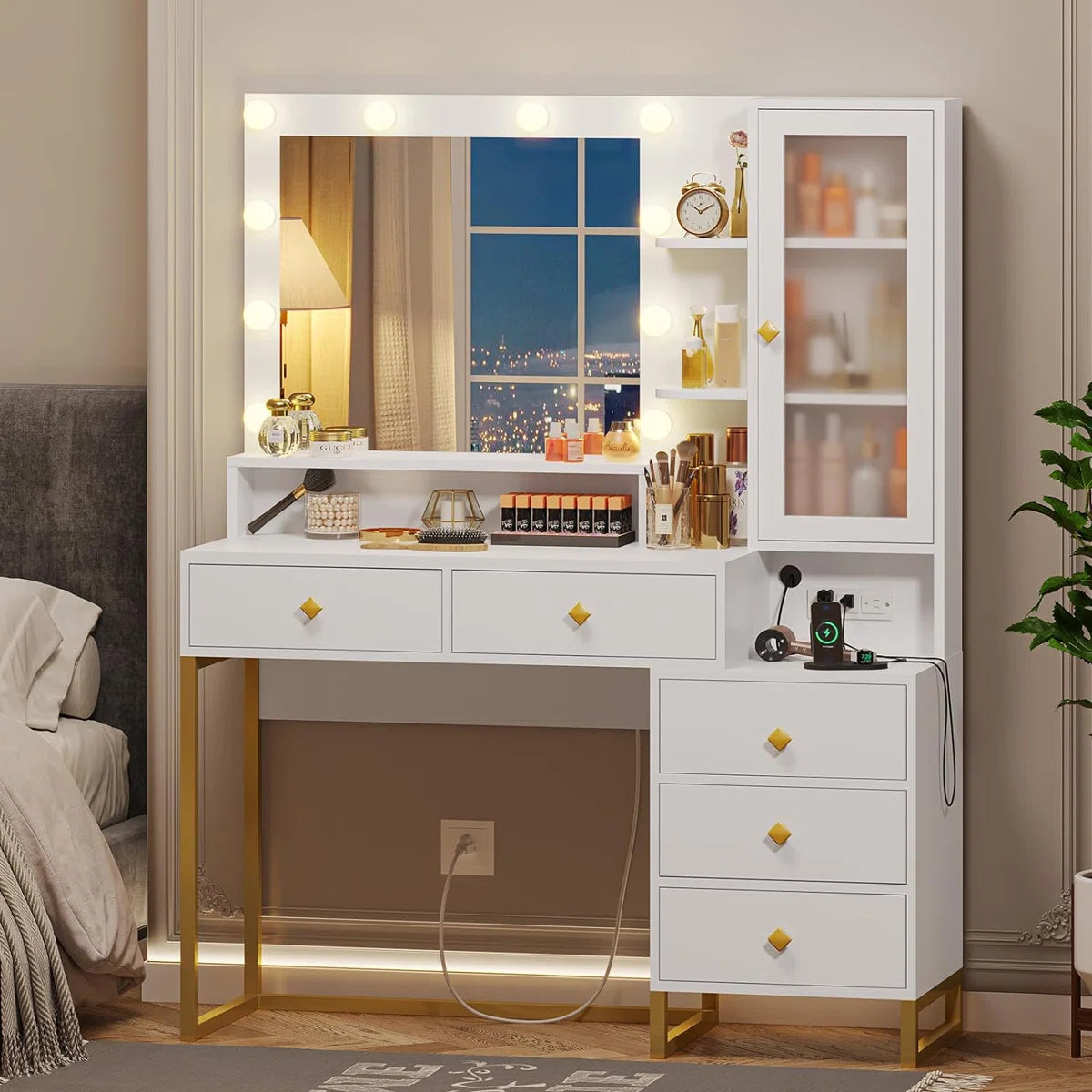 Stylish Dufault Vanity Table with Mirror and Bedroom Storage- Ouch Cart | Dressing table