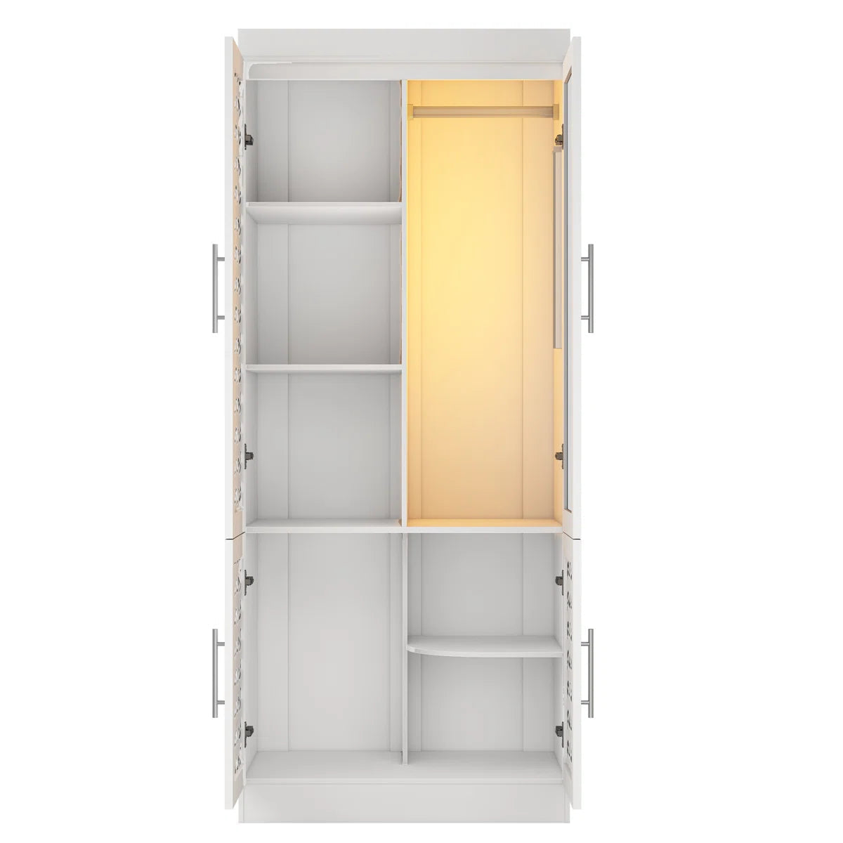 Spacious 75.6'' H Armoire – 3 Woven Doors Wardrobe with Mirror & Sensor Light OUCH CART