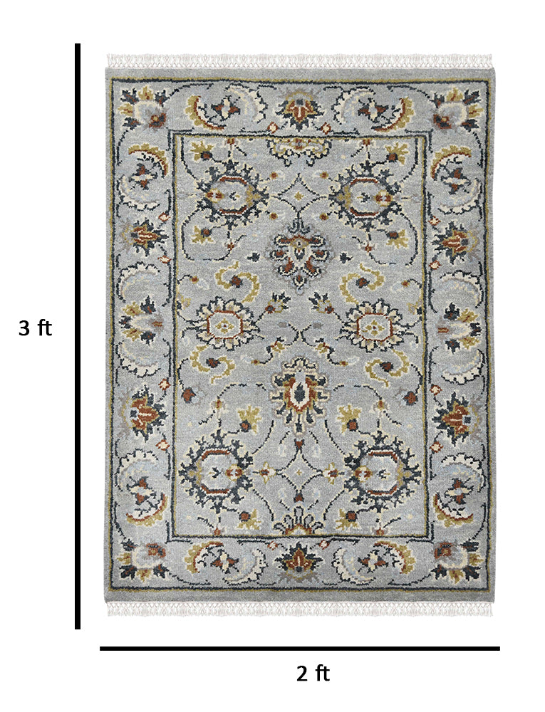 Luxor Classic Pattern Hand Knotted  Rectangle Anti-Skid Designer Carpet, Prayer Rug For Office Cabins, Small Living Spaces - 2'X3'