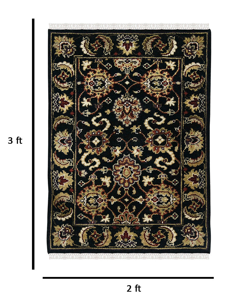 Luxor Classic Pattern Hand Knotted  Rectangle Anti-Skid Designer Carpet, Prayer Rug For Office Cabins, Small Living Spaces - 2'X3'