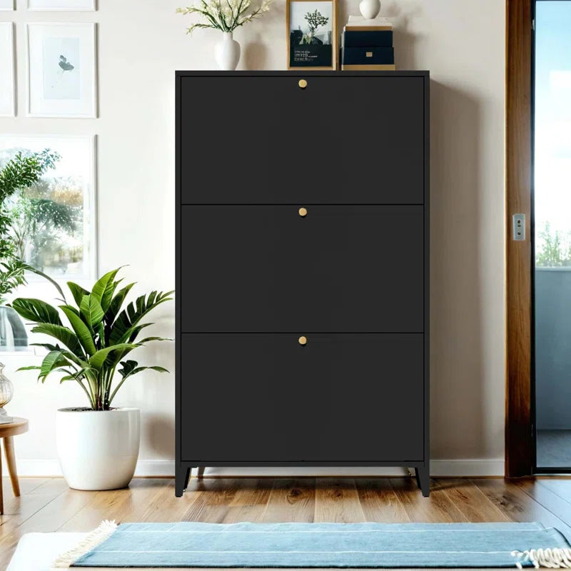 Freestanding Shoe Rack Storage Organizer With Flip Door, Modern Tipping Bucket Shoe Cabinet For Entryway, Hallway, Bedroom