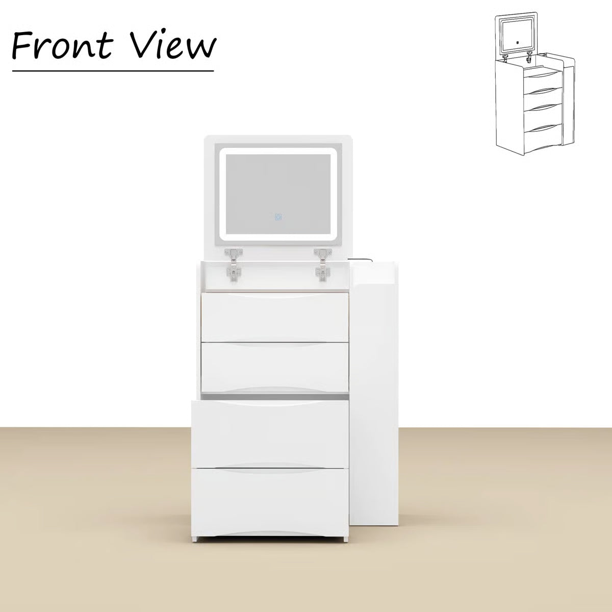 Space-Saving 3-in-1 Vanity Table – Flip Top Mirror and Side Cabinet Organizer