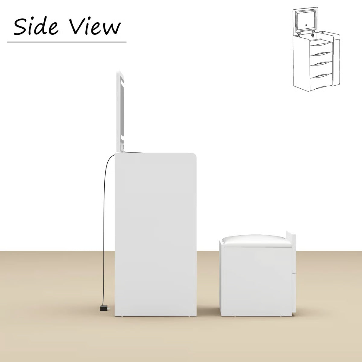 Space-Saving 3-in-1 Vanity Table – Flip Top Mirror and Side Cabinet Organizer-OUCH CART |Dressing table