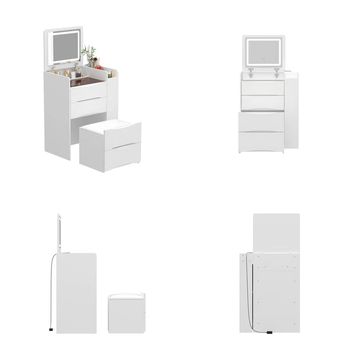 Space-Saving 3-in-1 Vanity Table – Flip Top Mirror and Side Cabinet Organizer