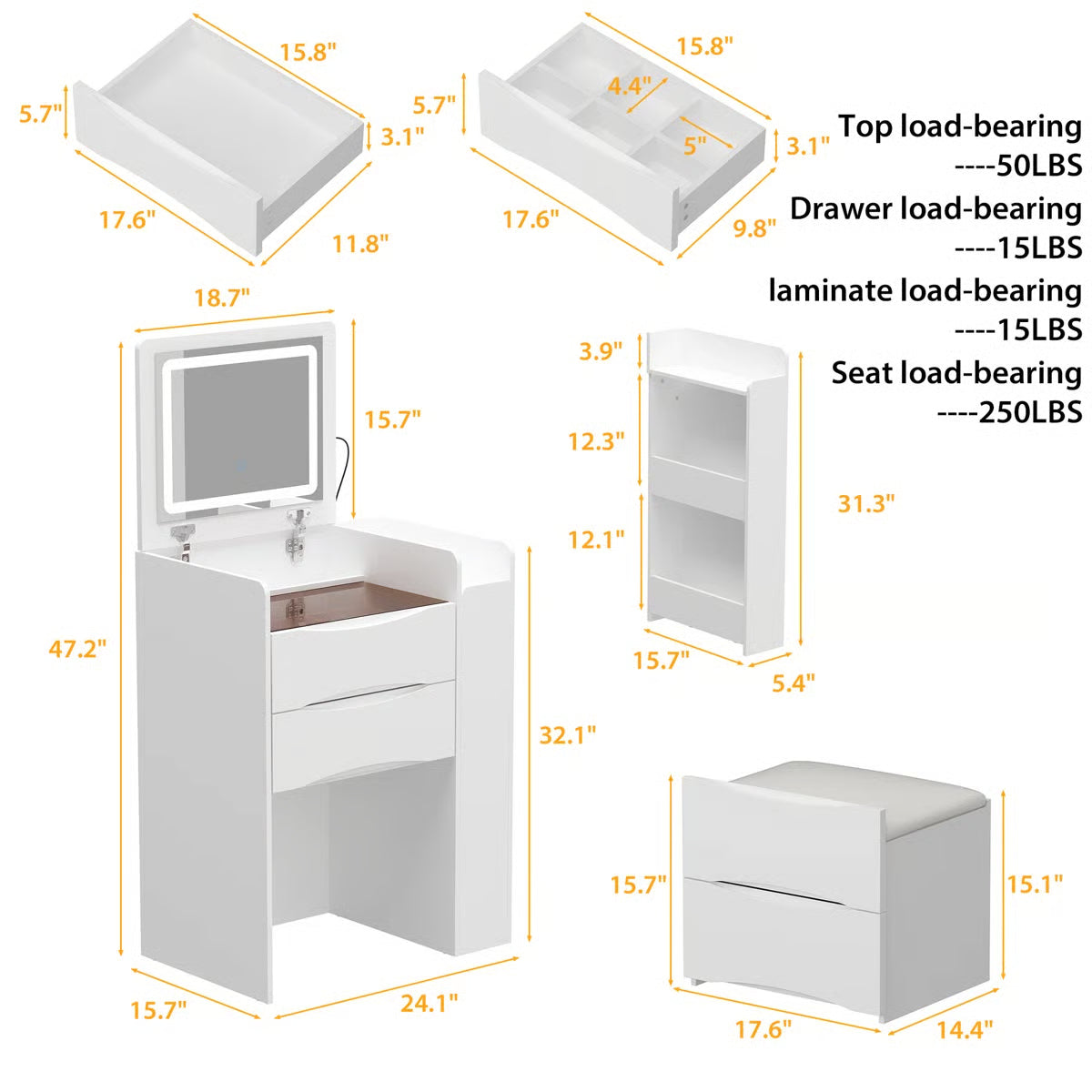 Space-Saving 3-in-1 Vanity Table – Flip Top Mirror and Side Cabinet Organizer