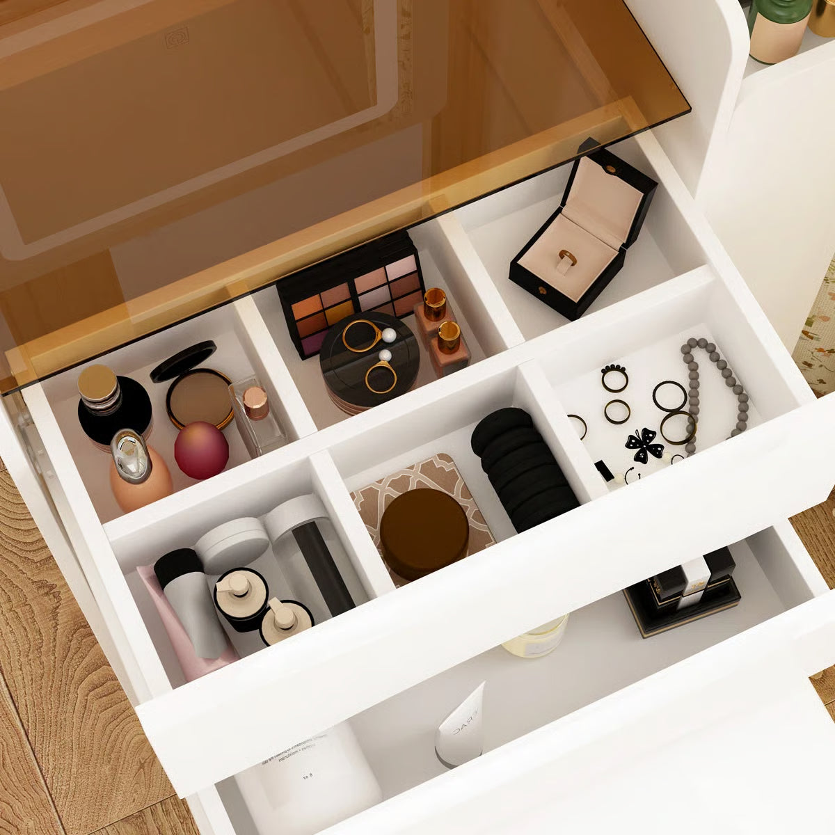 Space-Saving 3-in-1 Vanity Table – Flip Top Mirror and Side Cabinet Organizer