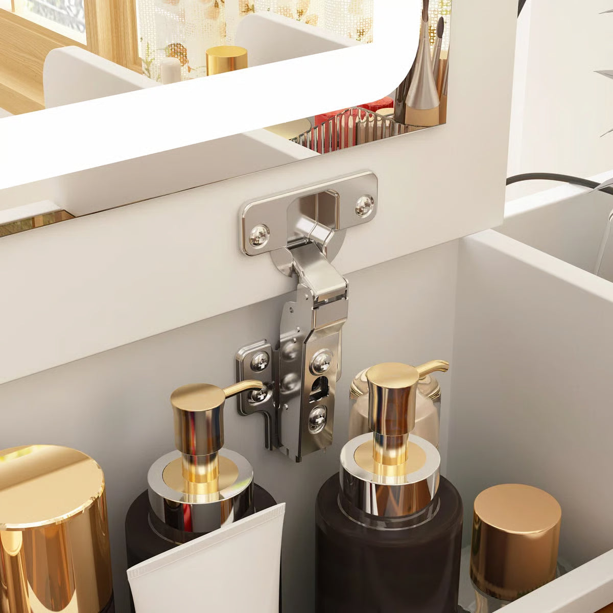 Space-Saving 3-in-1 Vanity Table – Flip Top Mirror and Side Cabinet Organizer-OUCH CART |Dressing table