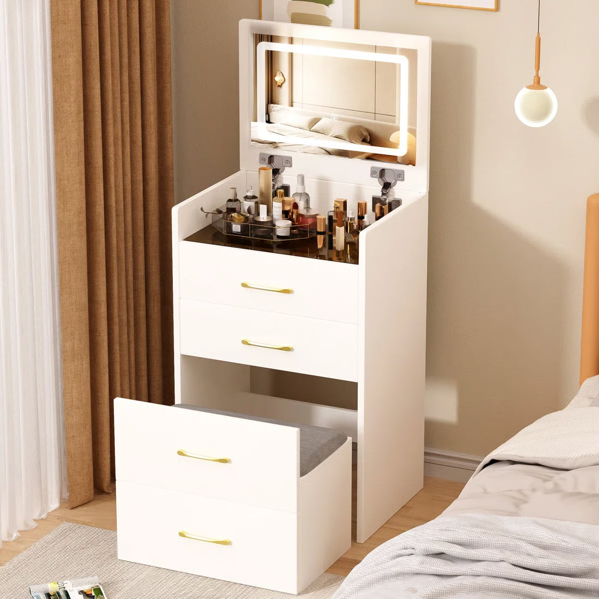 3-in-1 Vanity Table with Open Top Mirror – Makeup Desk for Bedroom-OUCH CART |Dressing table