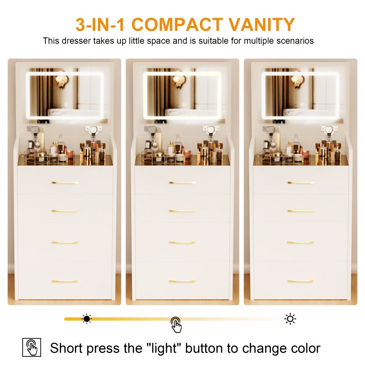 3-in-1 Vanity Table with Open Top Mirror – Makeup Desk for Bedroom-OUCH CART |Dressing table