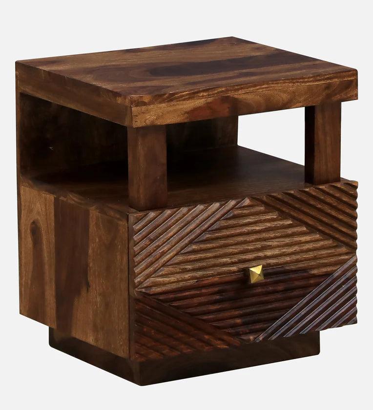 Sheesham Wood Bedside Table In Provincial Teak Finish With Drawers - Ouch Cart