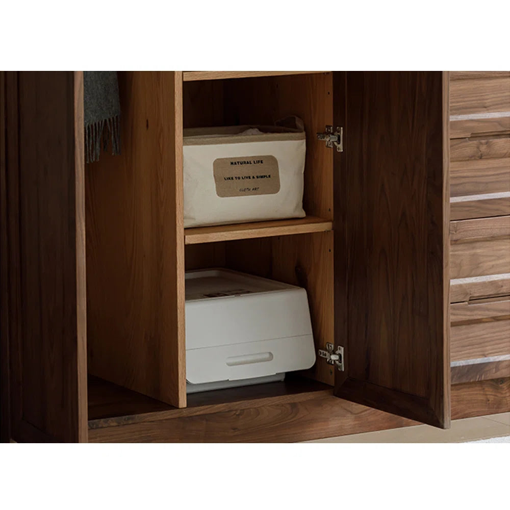 Retro American Bedroom Wardrobe – Minimalist Wooden Storage Cabinet