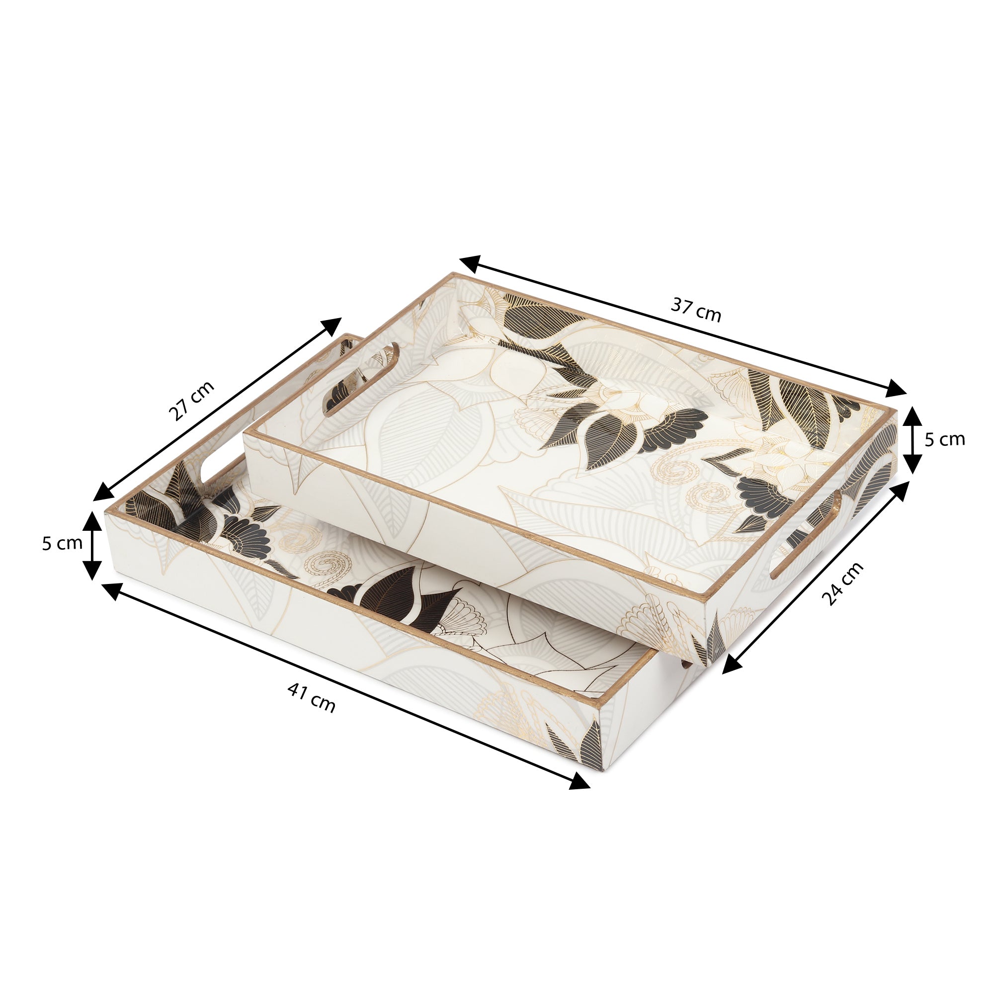 Ivory Noir Bloom Tray Set of 2