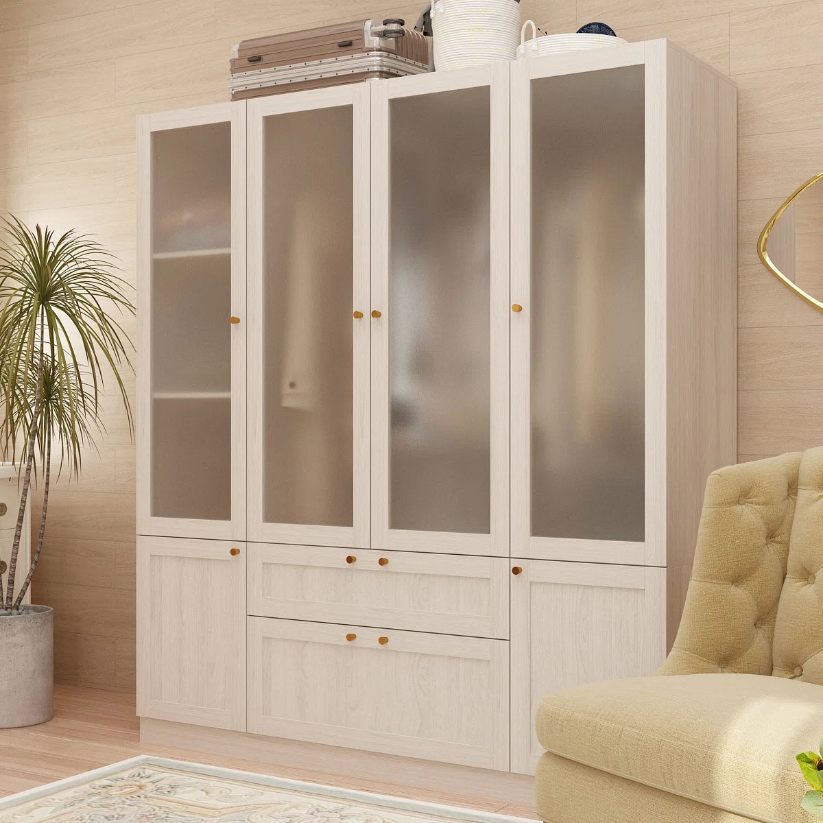 Large Storage Armoire Solid Wood Wardrobe for Bedroom