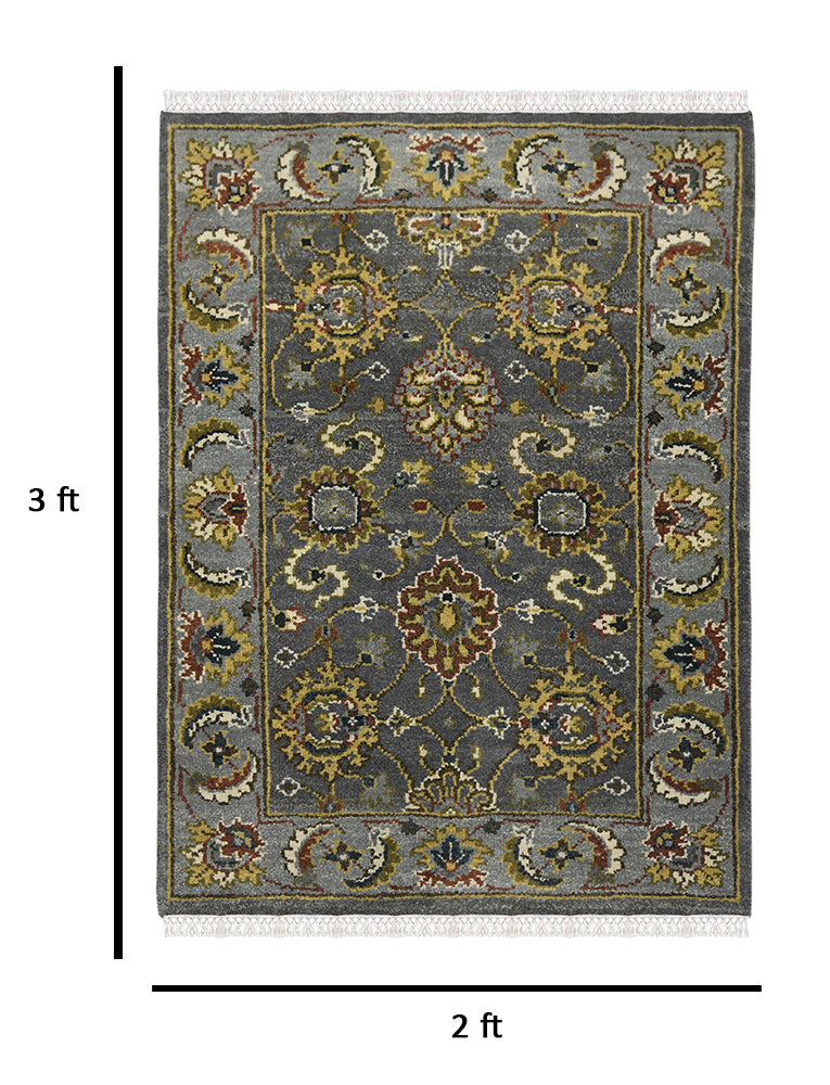 Luxor Classic Pattern Hand Knotted  Rectangle Anti-Skid Designer Carpet, Prayer Rug For Office Cabins, Small Living Spaces - 2'X3'