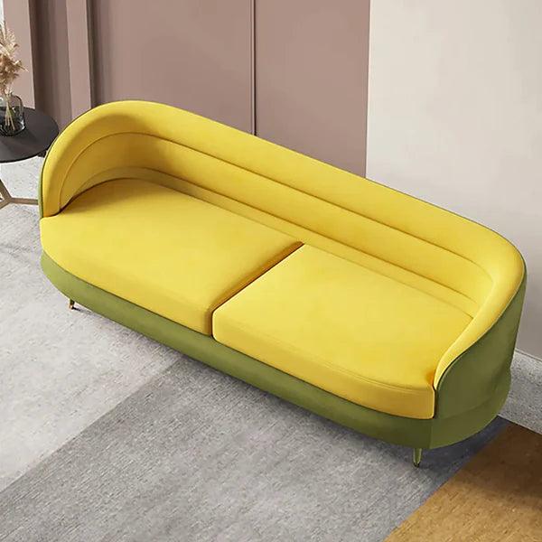 Jocelyn Yellow & Green Velvet Upholstered Sofa for 3 Seaters with Gold Legs - Ouch Cart