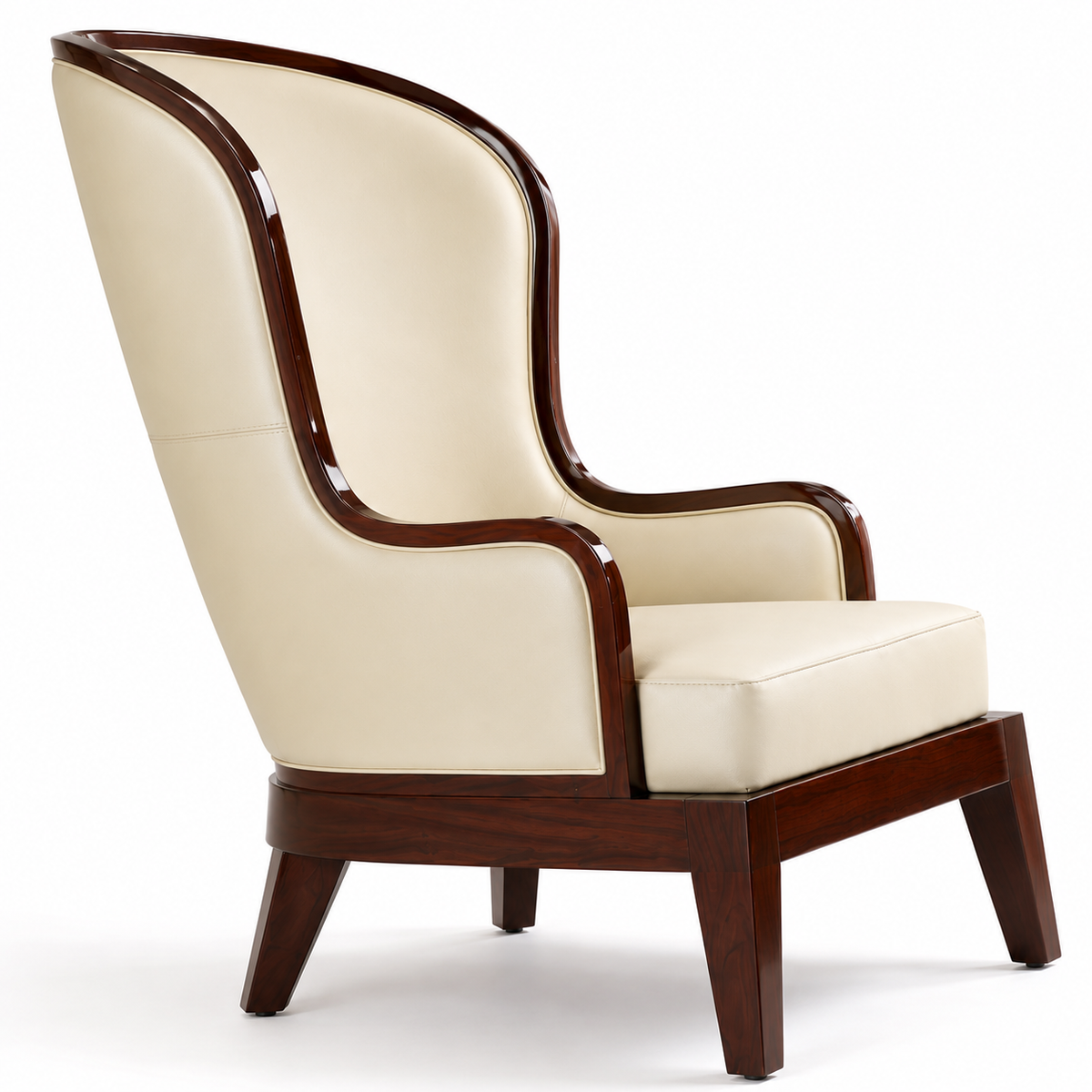Luxury Cream Wingback Chair | High Back Upholstered Accent Chair with Wooden Frame & Legs | Elegant Living Room Chair OUCH CART