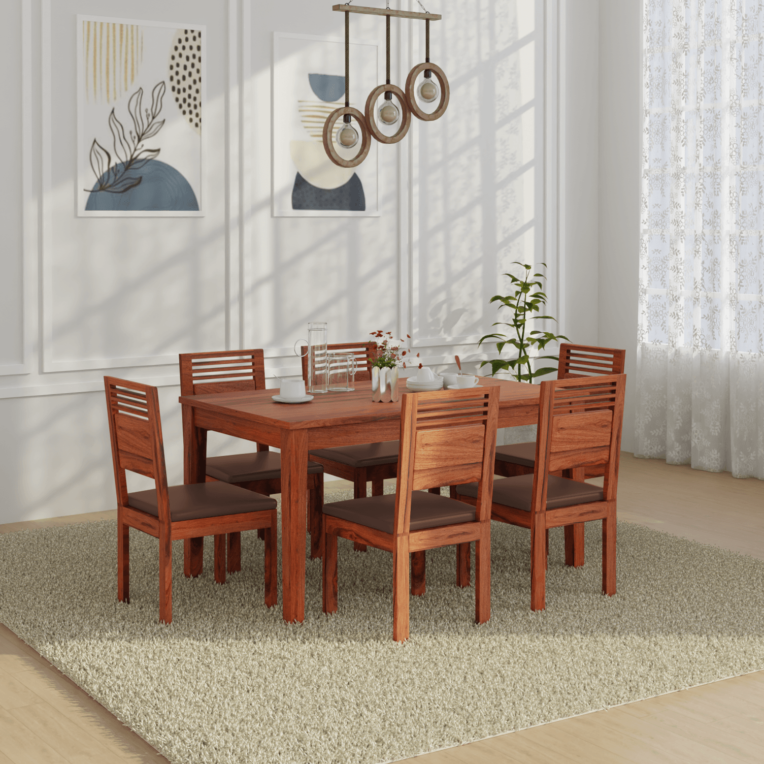 Velour Sheesham wood dining set in Reddish walnut Color with 6 Seating - Ouch Cart