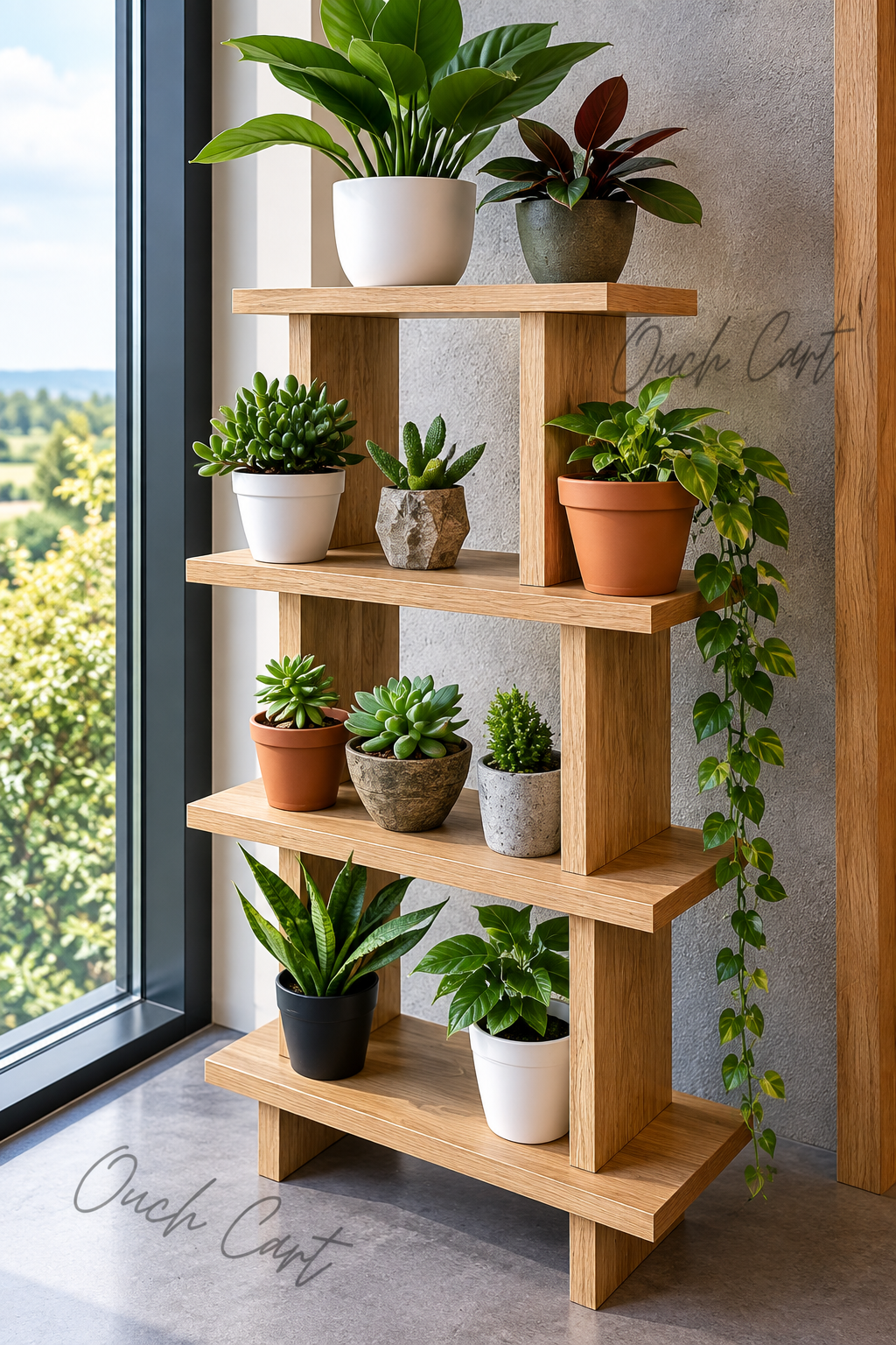 4-Tier Wooden Plant Stand for Indoor Plants | Rustic Multi-Level Plant Shelf & Holder for Living Room, Balcony & Home Decor OUCH CART