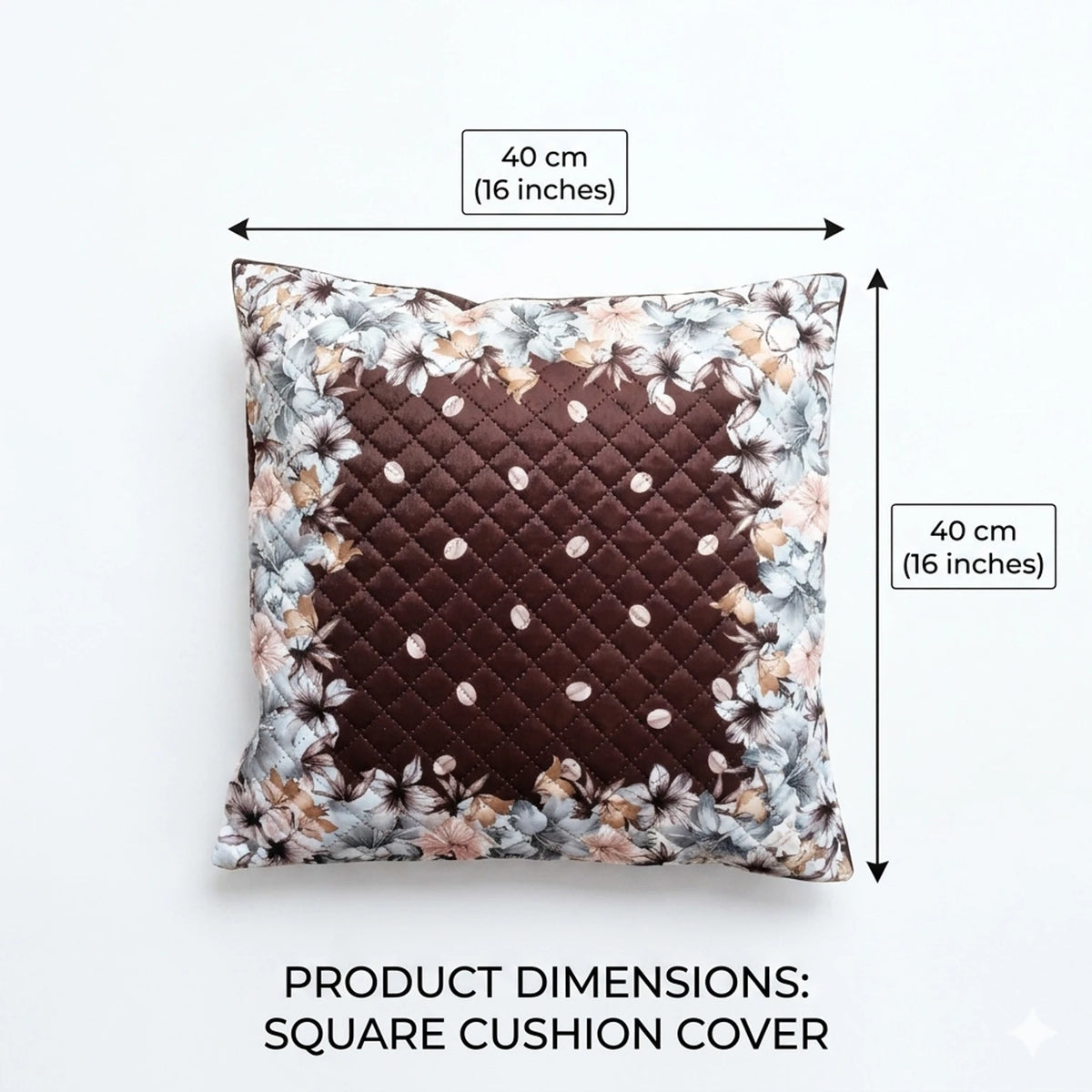 Premium Quilted Holland Velvet Cushion Covers, Coffee Floral, 16 x 16 Inch, Set of 5