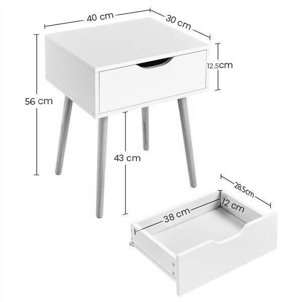 Nightstands End Side Table with Drawer and Solid Wood Legs, Bedside Table for Bedrooms, Mid-Century Modern Drawer Storage Cabinet for Living Room Furniture - Ouch Cart