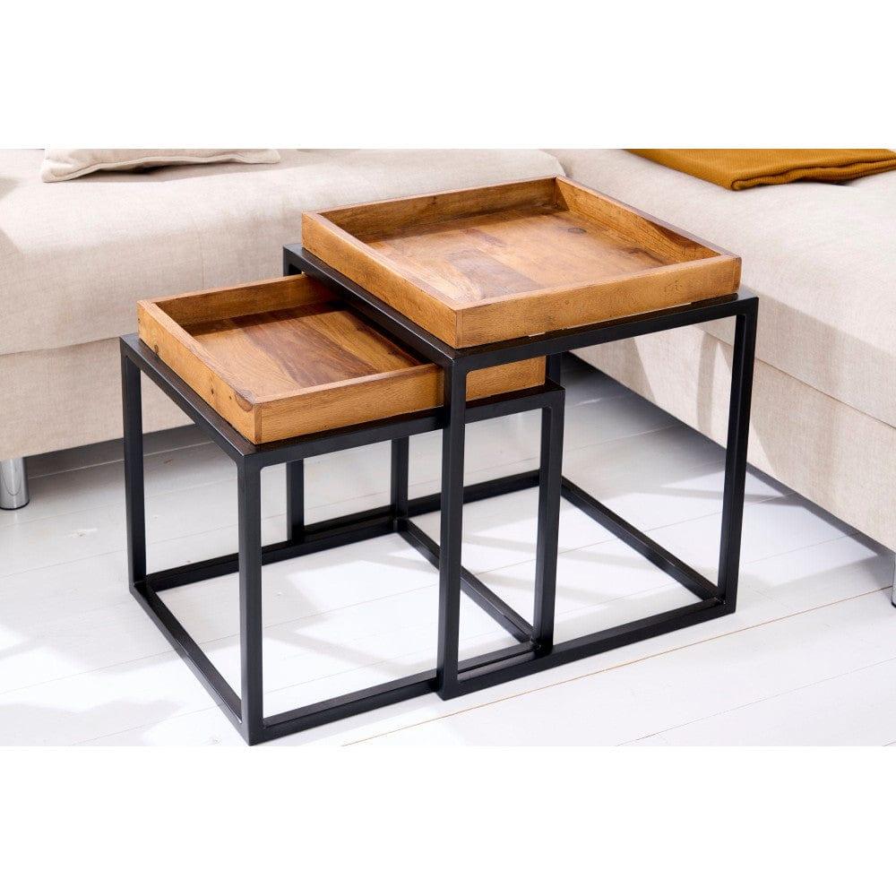 Sheesham Wood Nested Table with Metal Stand in Honey Finish - Ouch Cart