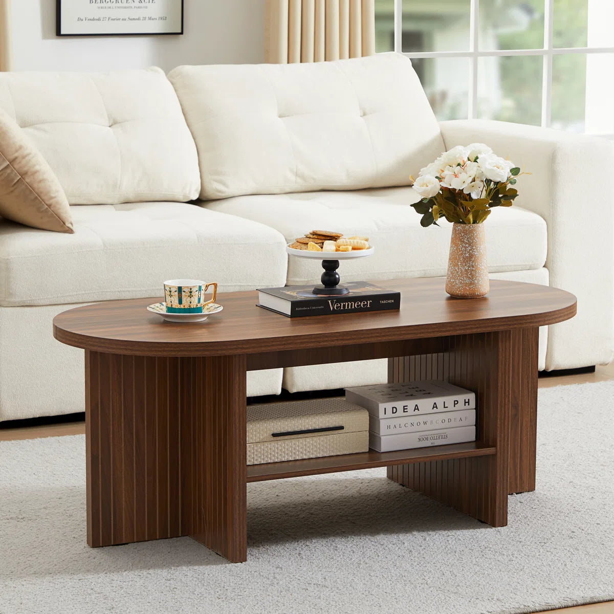 43.31'' Oval Shaped Coffee Table With Storage-OUCH CART | Center table