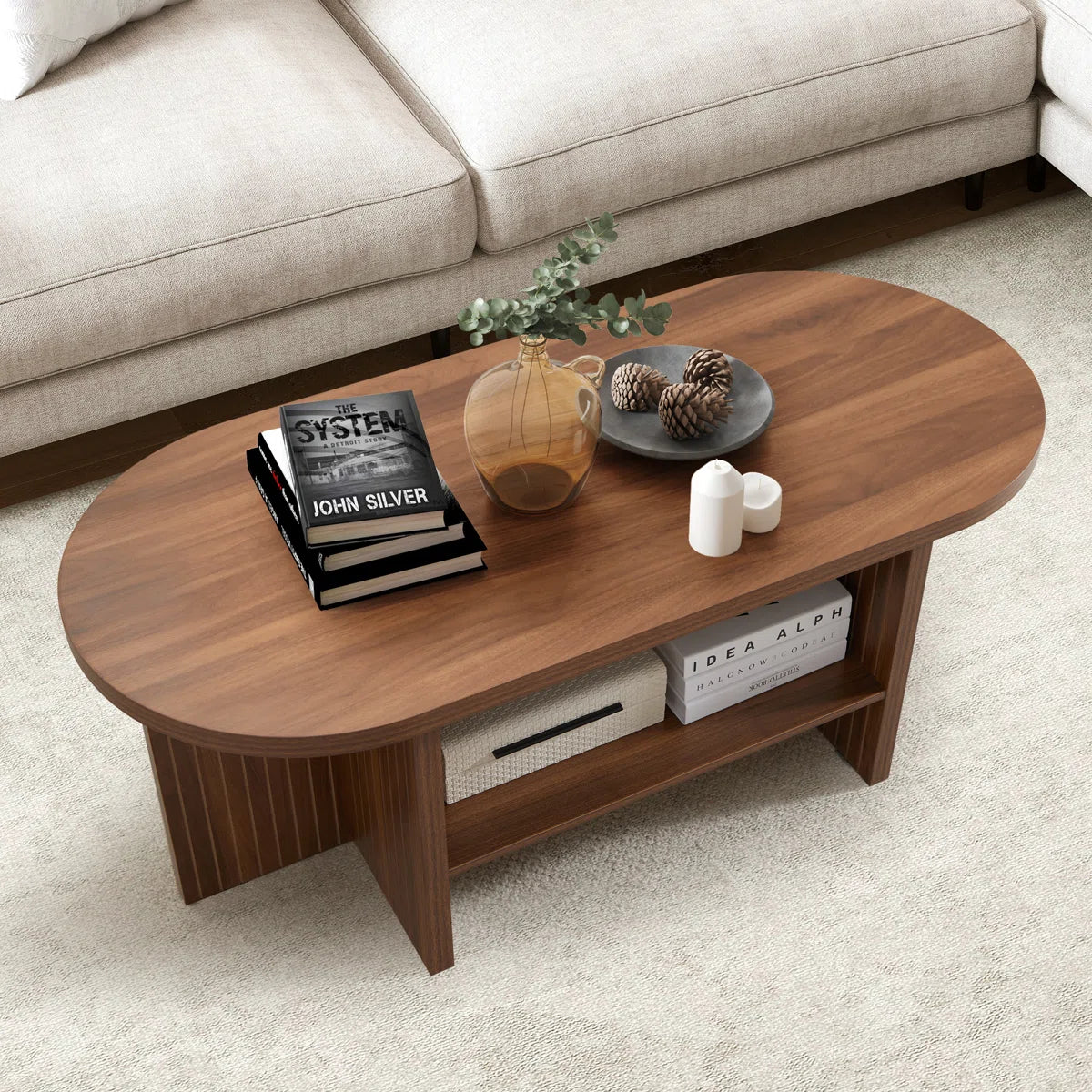 43.31'' Oval Shaped Coffee Table With Storage