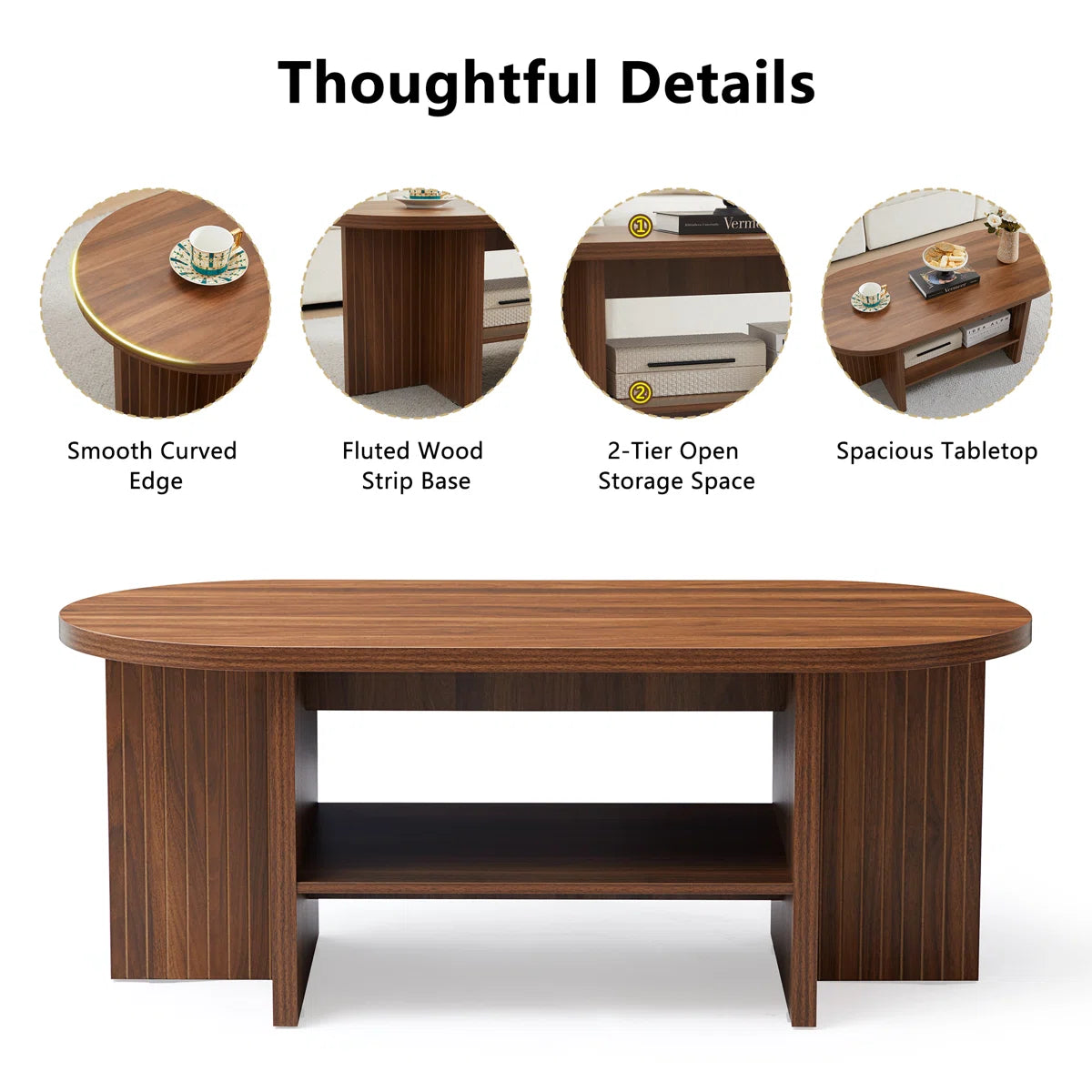 43.31'' Oval Shaped Coffee Table With Storage-OUCH CART | Center table