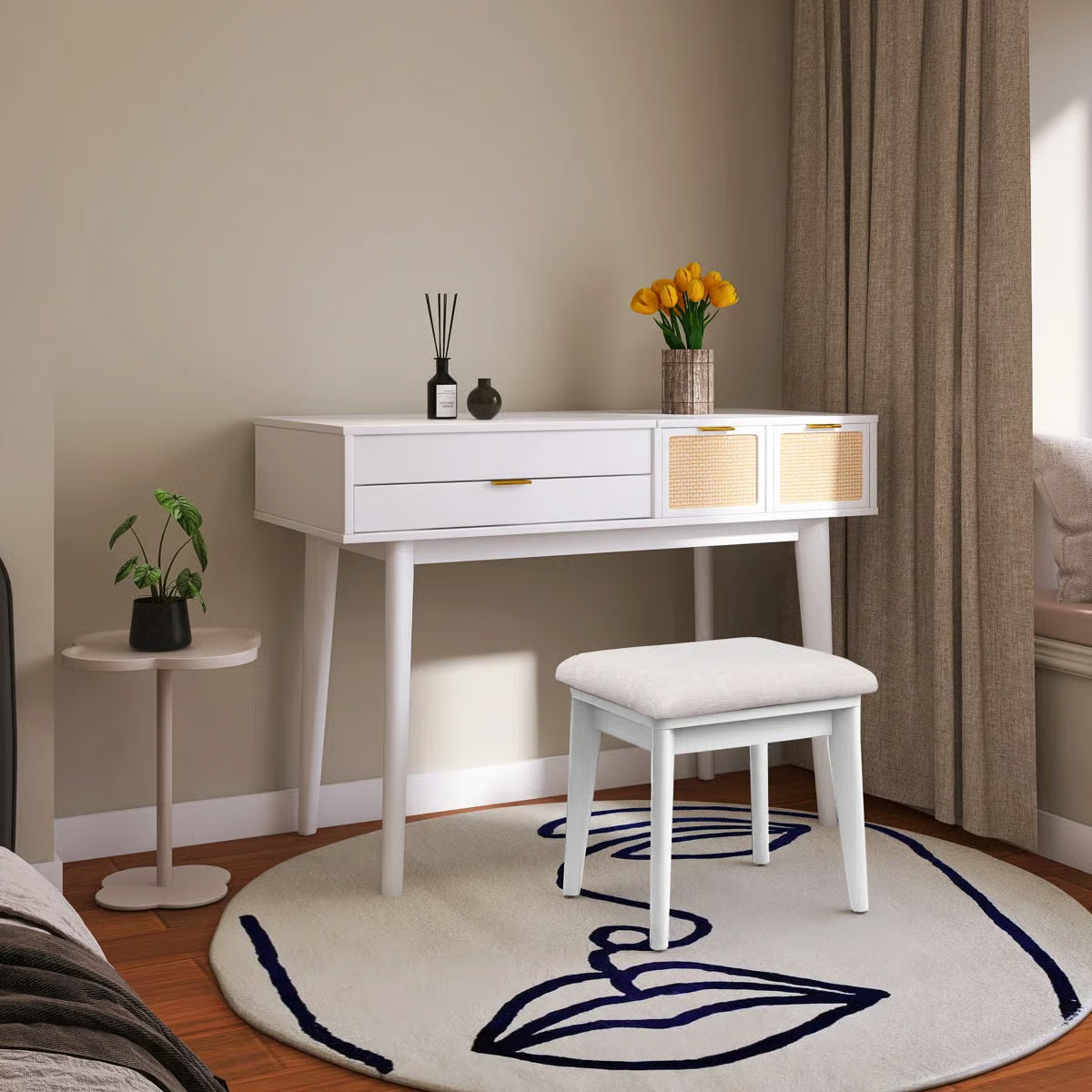 43.3" Classic Makeup Vanity โ Elegant Wooden Vanity Desk with Storage-OUCH CART |Dressng table