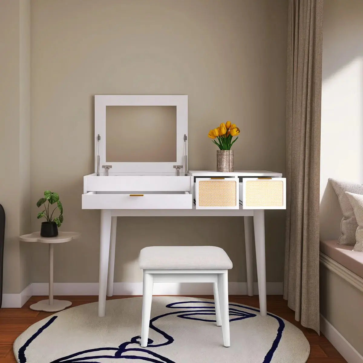 43.3" Classic Makeup Vanity – Elegant Wooden Vanity Desk with Storage