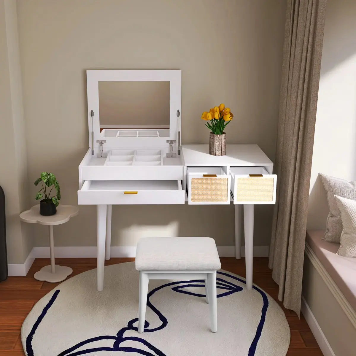 43.3" Classic Makeup Vanity – Elegant Wooden Vanity Desk with Storage