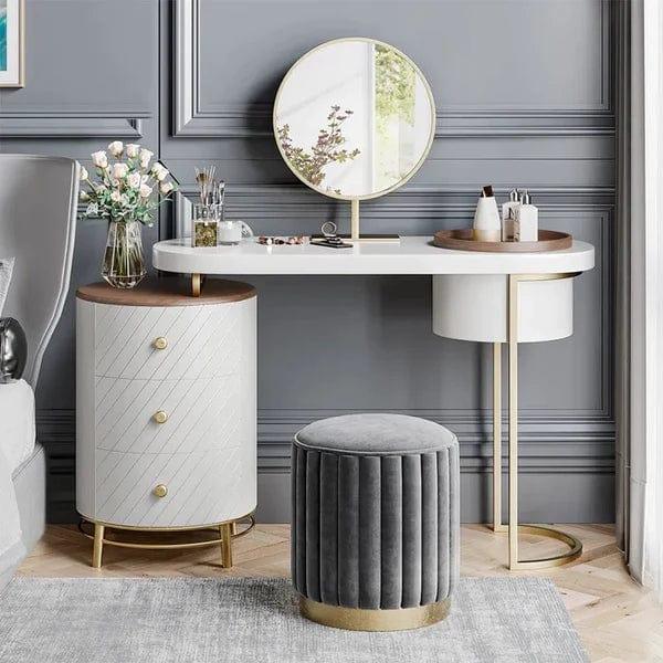 Oceana Makeup Vanity Table With Mirror, Dressing Table With Stool, Vanity Dressing Table Home Dressers Bedroom Furniture Moveable Bedside Table with Wooden Dressing Table Cabinet - Ouch Cart