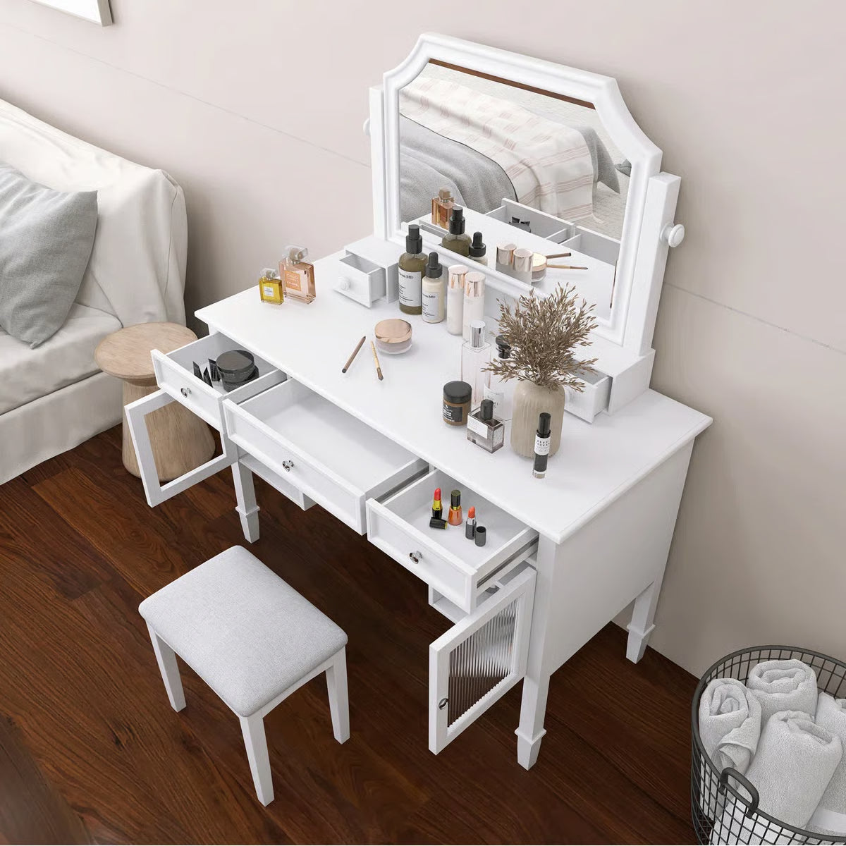 Elegant 44.4" Makeup Vanity Desk – Large Mirror & Convenient Drawer