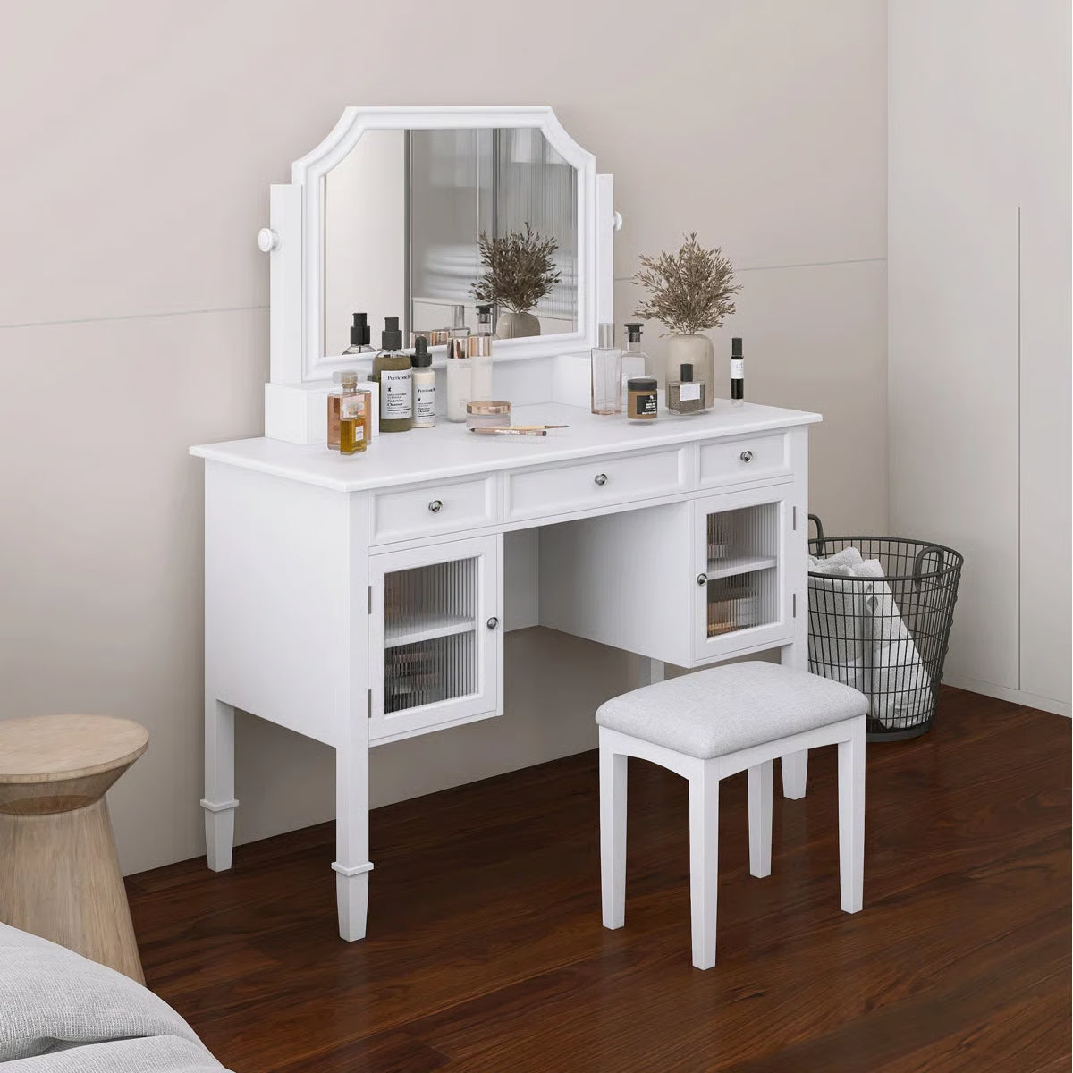 Elegant 44.4" Makeup Vanity Desk – Large Mirror & Convenient Drawer