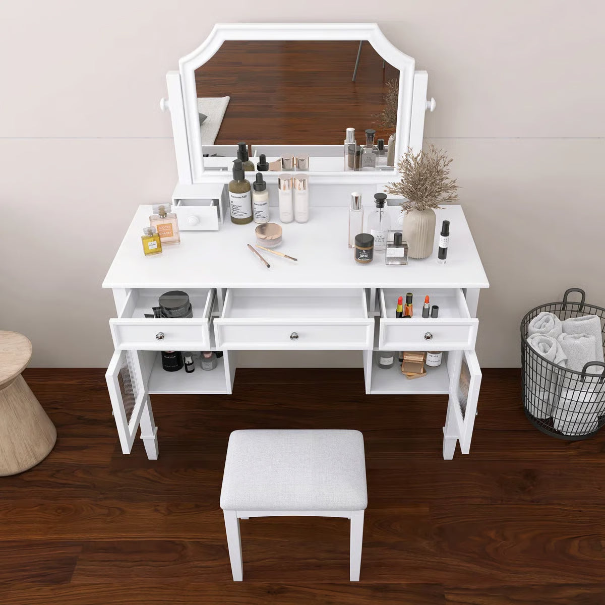 Elegant 44.4" Makeup Vanity Desk – Large Mirror & Convenient Drawer