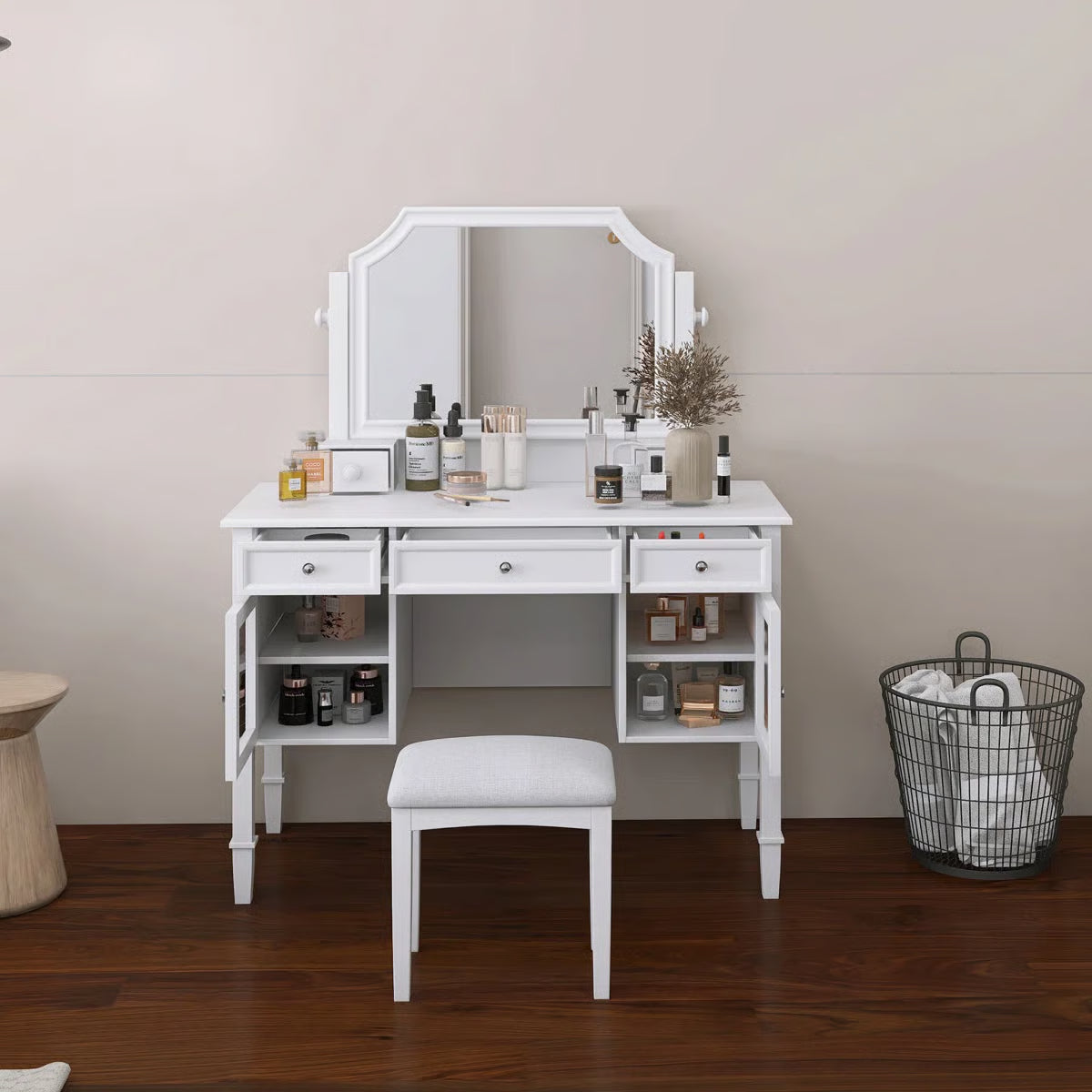 Elegant 44.4" Makeup Vanity Desk – Large Mirror & Convenient Drawer