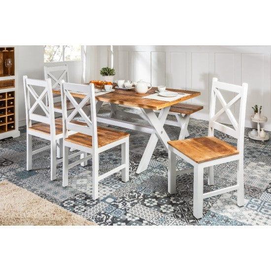 Whitewave Solid Wood Six Seater Dining Set with Bench | Full Size Dining Set | Rustic Dining Set (Dining Set 6 Seater) - Ouch Cart