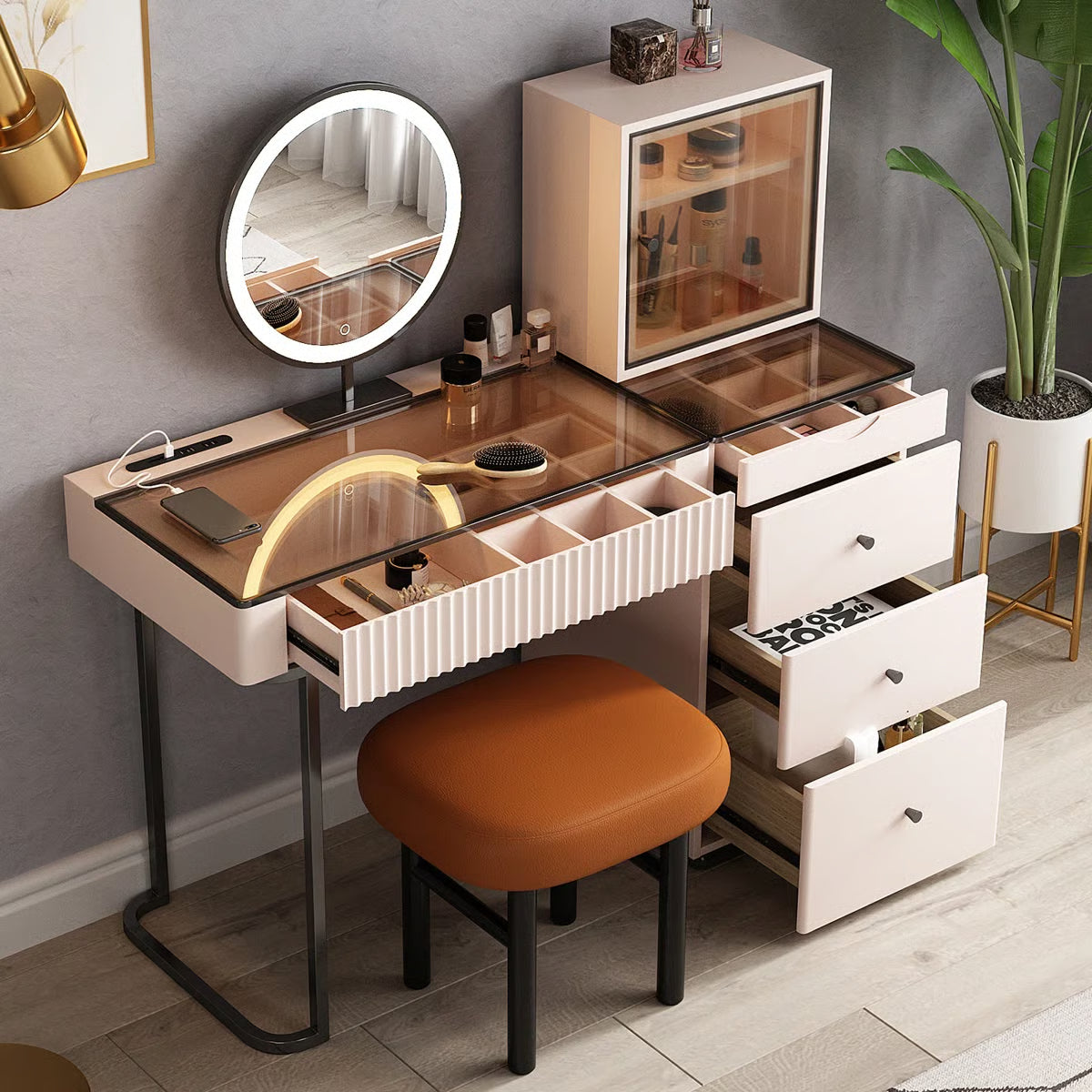 47'' High-quality Makeup Vanity set,Power Outle- OUCH CART | Dressing table