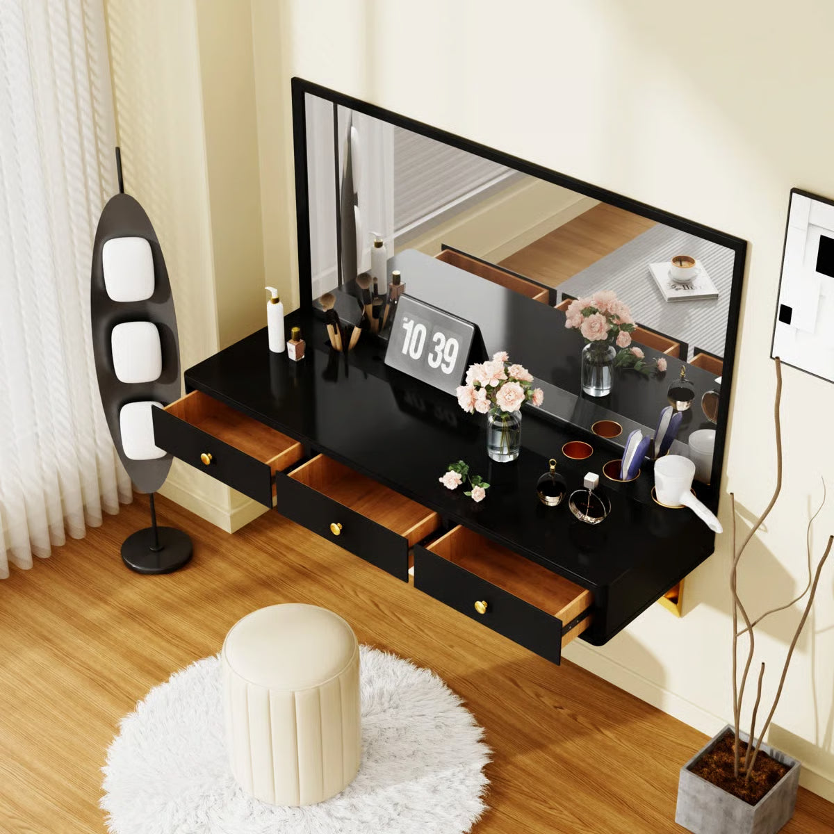 47 Inch Floating Shelf with Storage Drawer Contemporary Design