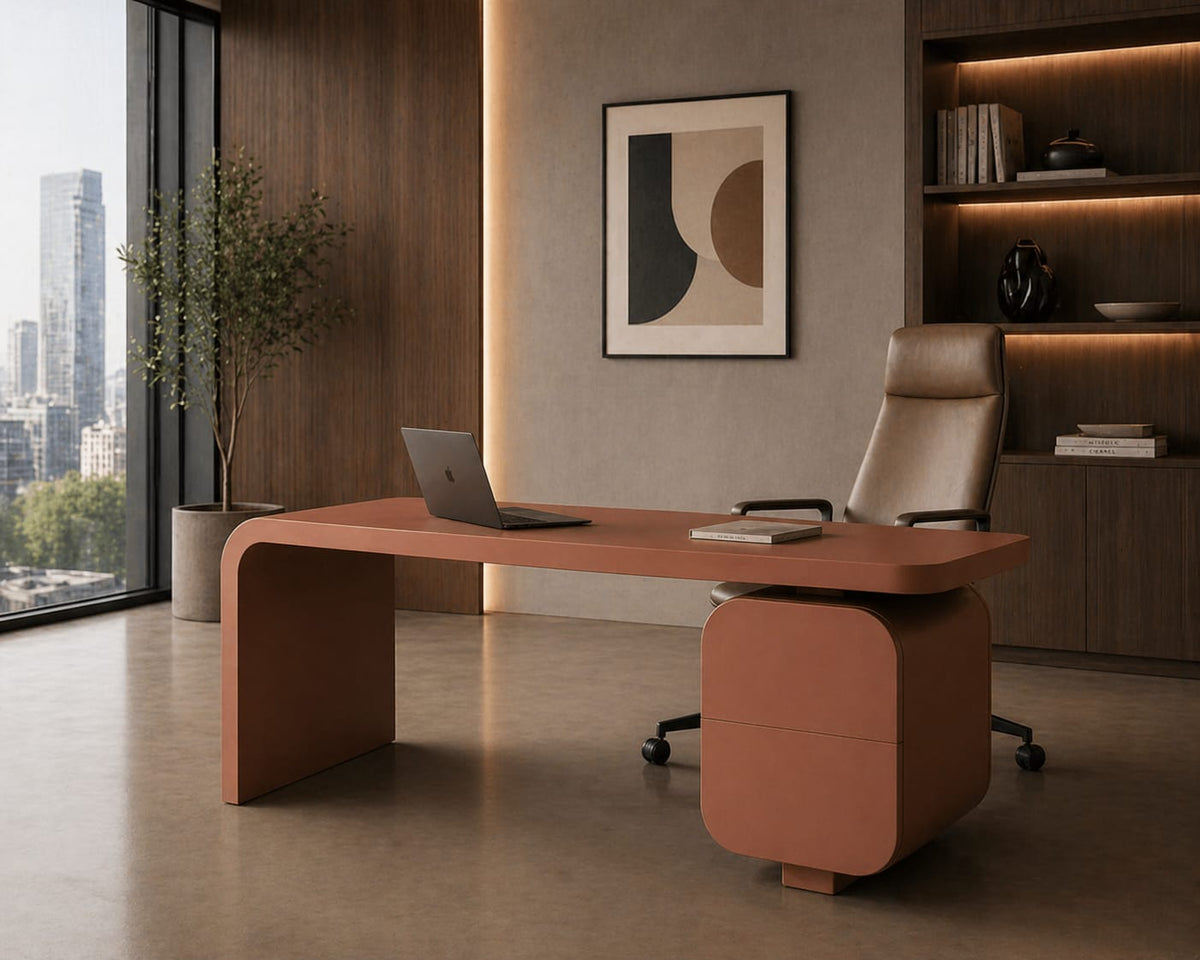 Modern Executive Office Table with Storage Ouch Cart