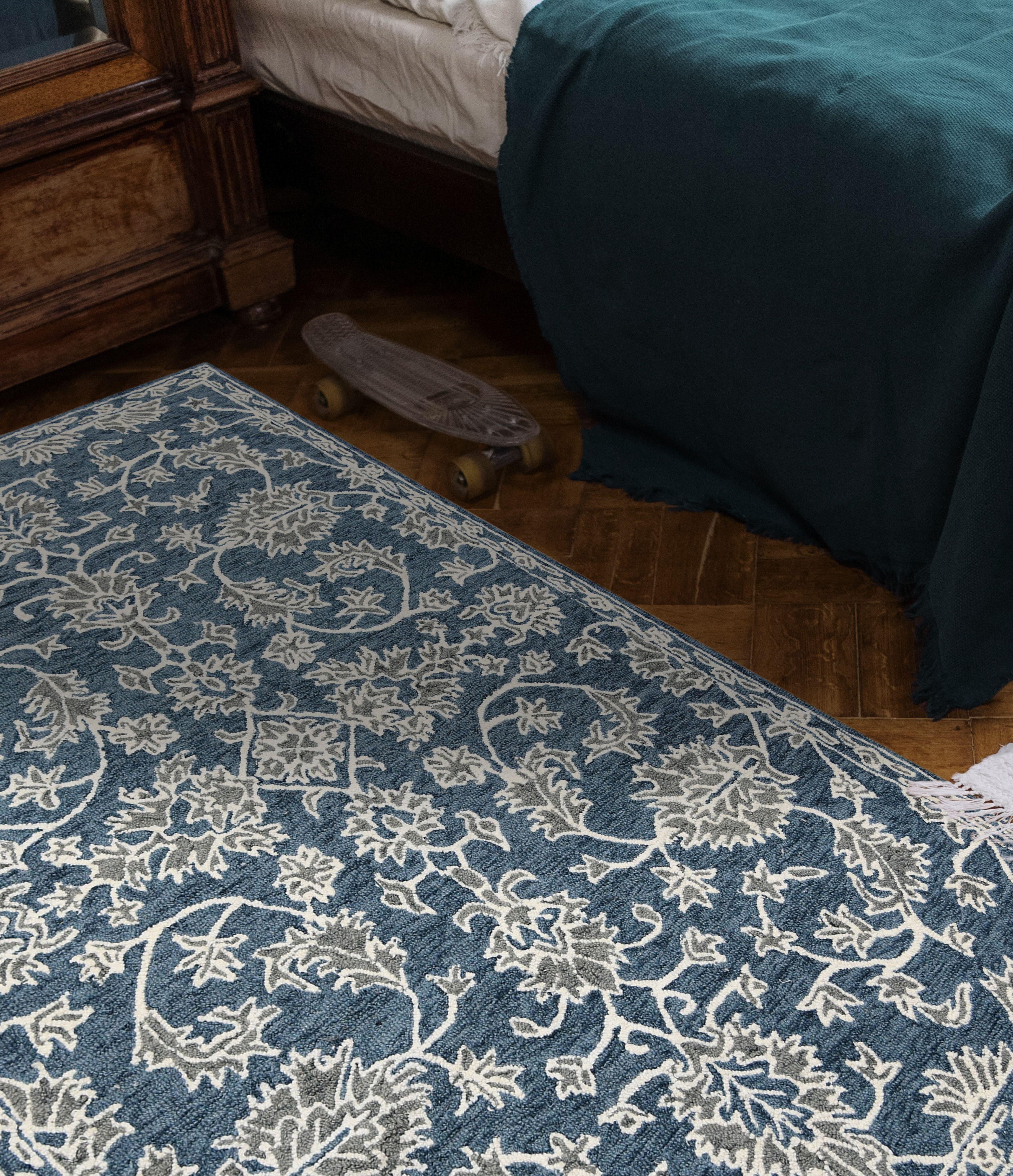 Navy Wool Romania 4x6 Feet Hand-Tufted Carpet - Rug - Ouch Cart