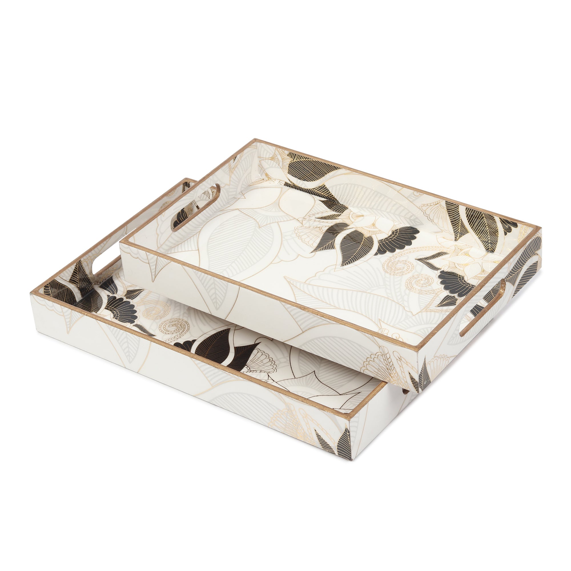 Ivory Noir Bloom Tray Set of 2