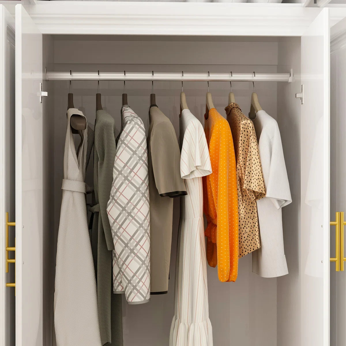 Contemporary Wardrobe Set with Top Storage Cabinet – Space-Saving Closet
