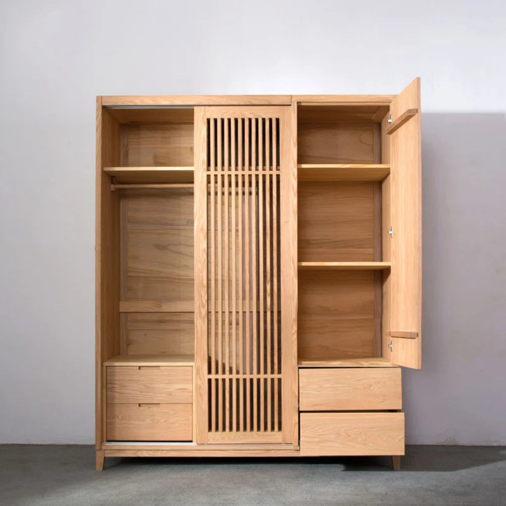 Solid Wood Wardrobe with Creative Design – Modern Bedroom Closet