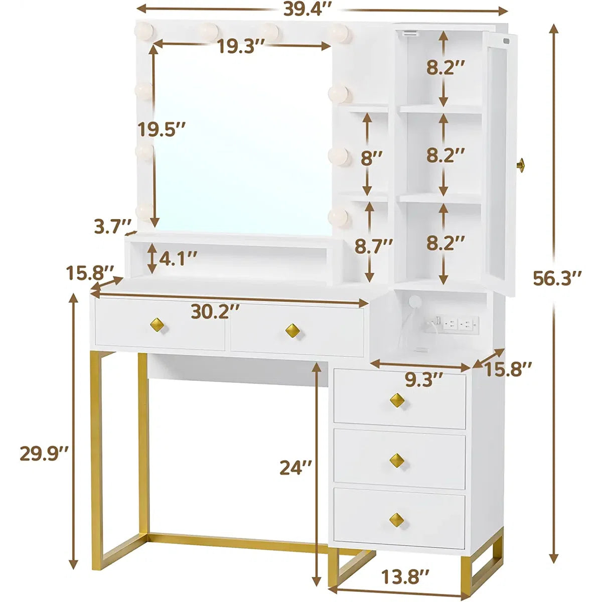 Stylish Dufault Vanity Table with Mirror and Bedroom Storage