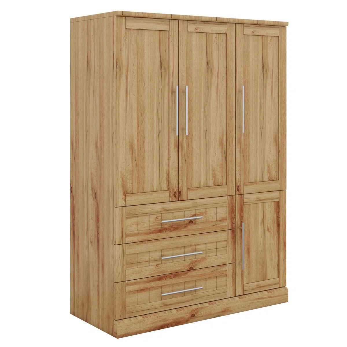4-Door Wooden Wardrobe – Armoire Closet with Hanging Rail & 3 Drawers-OUCH CART | Wardrobe