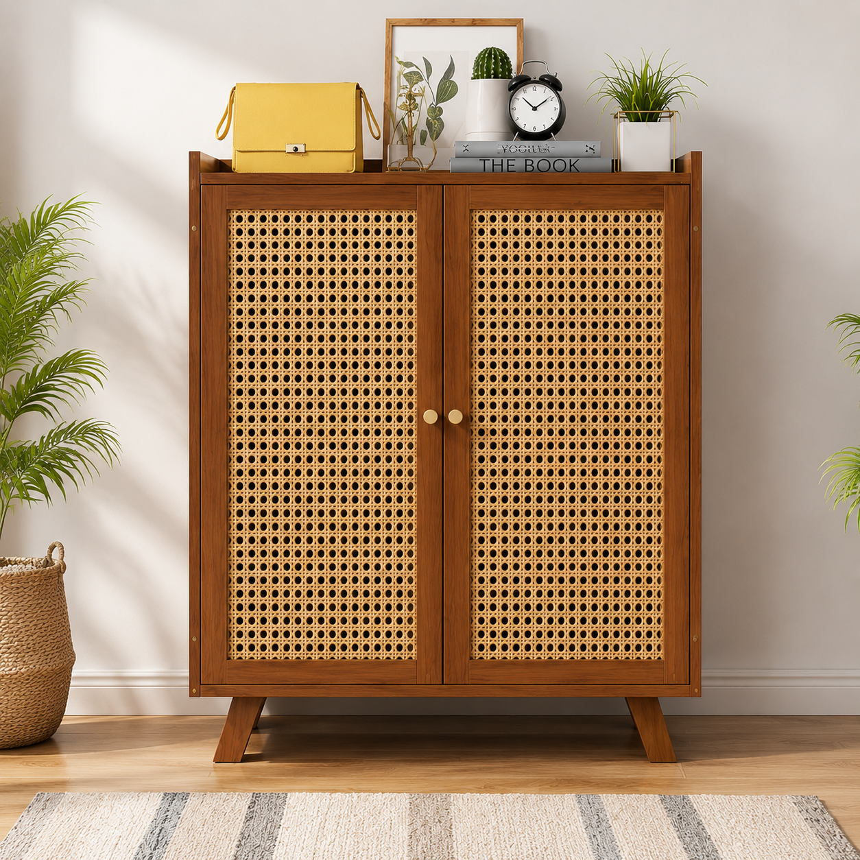 Modern Solid Wood Shoe Cabinet with Angled Legs | Mid-Century Wooden Shoe Storage Organizer | Scandinavian Entryway Shoe Rack